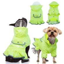 中小型犬連帽狗狗雨衣,反光狗狗雨衣雨衣,連帽狗狗雨衣帶皮帶環,狗狗防風衣防水狗狗洋裝透明帽簷 - 綠色 - 查看 1