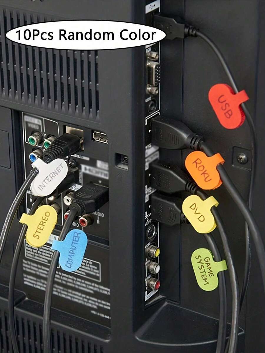 10 件電纜標籤、電纜紮帶可重複使用,帶有書寫標籤、電線標籤、電纜標籤和電線標籤,用於電子產品、電腦等的電纜管理和整理器,易於識別(顏色隨機) - 彩色 - 查看 1