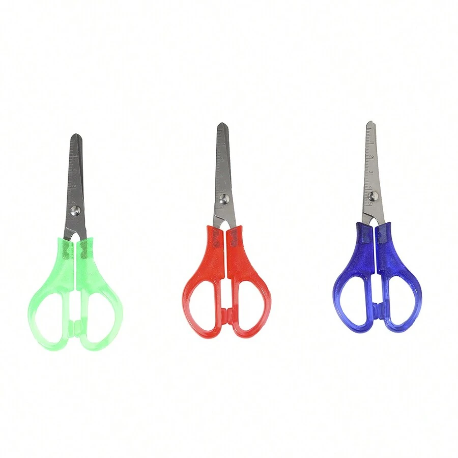 Measuring Scissors With Non-Slip Handle, Safe And Sharp School And Office Scissors, Ruler And Scissors For Diy Crafts - Green - View 1
