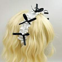 1件女式白色寬褶髮帶蝴蝶結洛麗塔頭帶甜美淑女日式髮飾適合日常外出 - 白色 - 查看 6