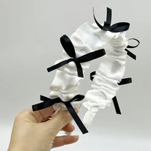 1件女式白色寬褶髮帶蝴蝶結洛麗塔頭帶甜美淑女日式髮飾適合日常外出 - 白色 - 查看 2