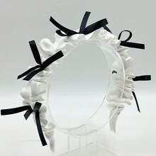 1件女式白色寬褶髮帶蝴蝶結洛麗塔頭帶甜美淑女日式髮飾適合日常外出 - 白色 - 查看 7