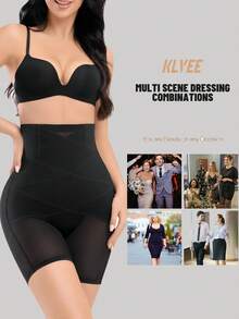 女士高腰臀部提升塑身短褲 - 黑色 - 查看 6