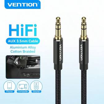 VENTION 3.5mm Male To Male AUX Audio Cable Audio Cable, Aluminum Alloy Plug And Nylon Braided Body Hifi Car Audio Cable