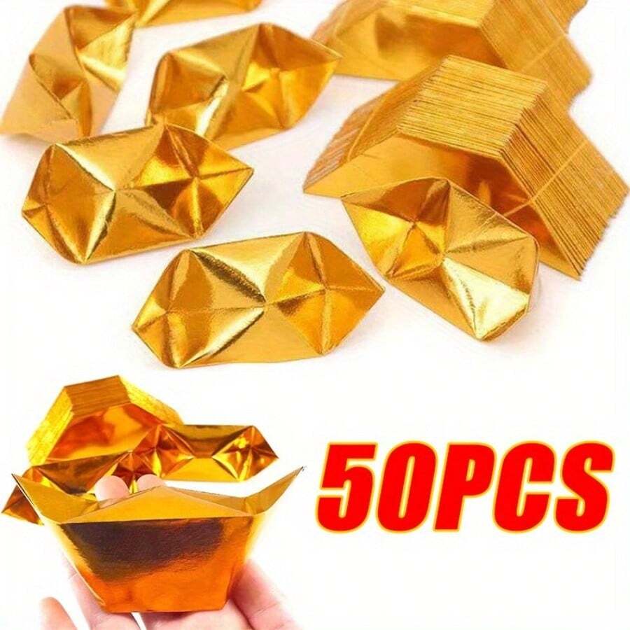 50張紙錢,香紙,祭祀用的金元寶/元寶,祖先金箔錢紙,祈福佛祖,犧牲,冥紙,冥幣