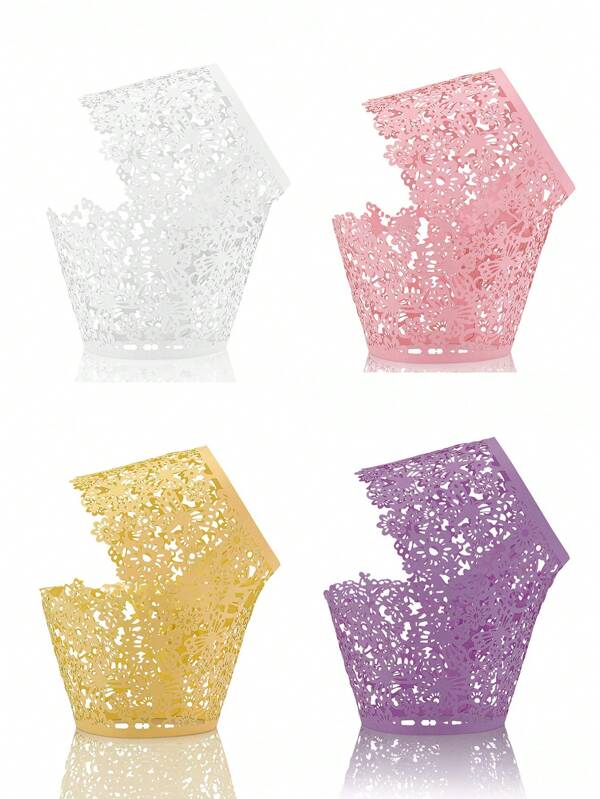 20pcs Romantic European-Style Hollow Out Butterfly Flower Pattern Cupcake Liners, Baking Accessories For Home, Oil-Proof & High-Temperature Resistant Muffin Cups For Festival,Wedding,Party And Family Gathering, Mini Dessert Paper Baking Cups
