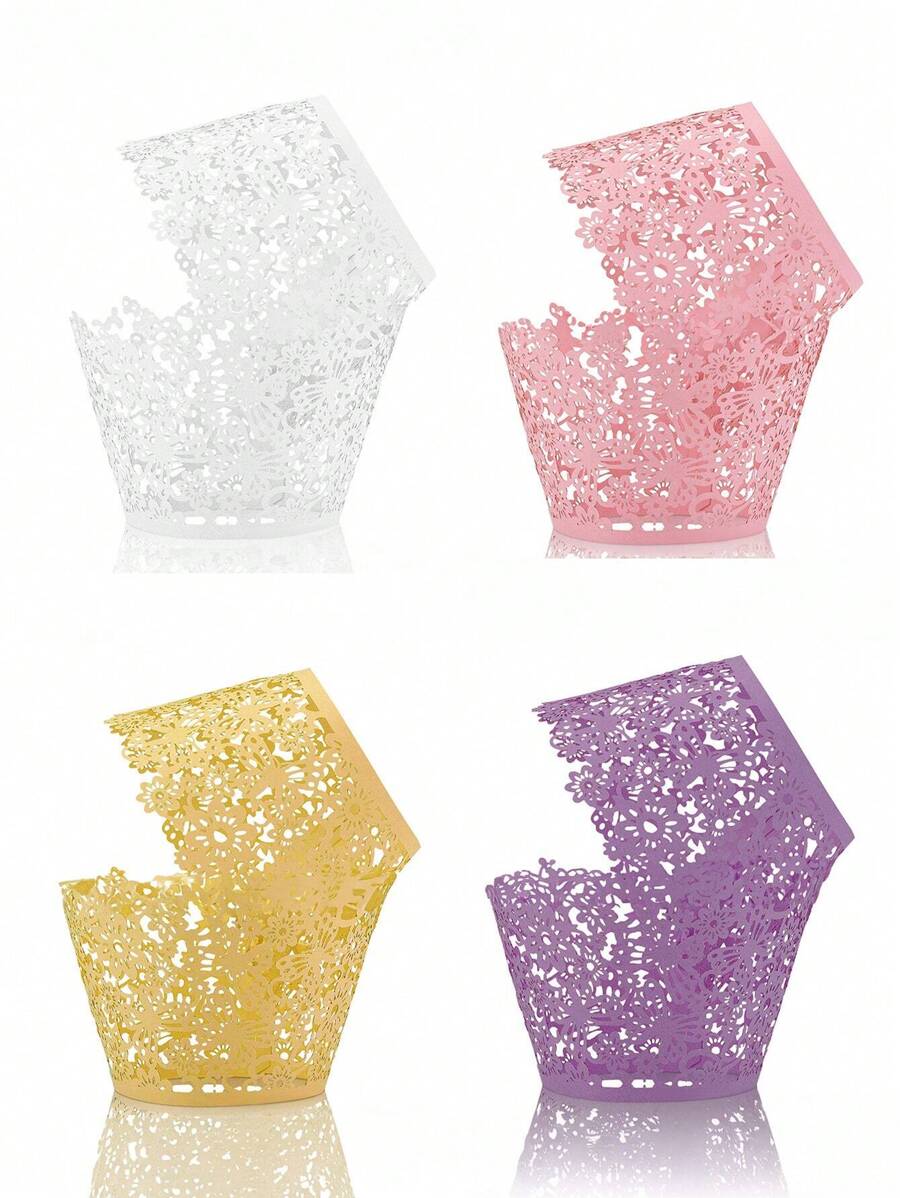 20pcs Romantic European-Style Hollow Out Butterfly Flower Pattern Cupcake Liners, Baking Accessories For Home, Oil-Proof & High-Temperature Resistant Muffin Cups For Festival,Wedding,Party And Family Gathering, Mini Dessert Paper Baking Cups