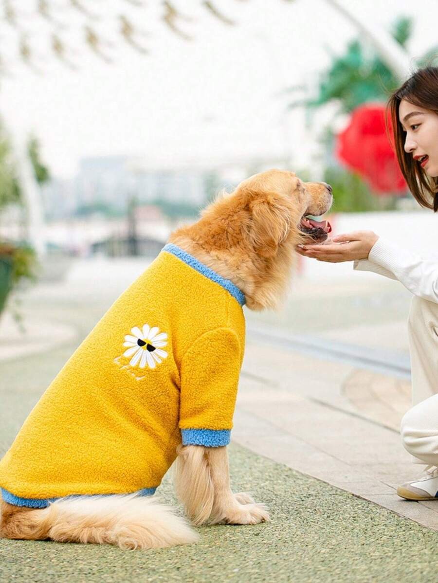 A Pet Large Dog Daisy Fleece Two-Leg Sweatshirt - Yellow - View 1