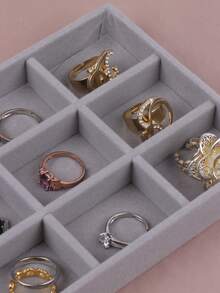 1入灰色絨面珠寶托盤,附有12個格子,附有灰色小珠寶盒,用於戒指,耳環,手鍊,項鍊的珠寶展示收納盒 - 灰色 - 查看 5