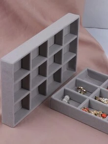 1入灰色絨面珠寶托盤,附有12個格子,附有灰色小珠寶盒,用於戒指,耳環,手鍊,項鍊的珠寶展示收納盒 - 灰色 - 查看 9