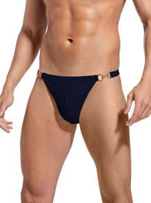 New Sexy Men's Triangle Low Waist Solid Color Anti-embarrassment Swimming Briefs - Navy Blue - View 5