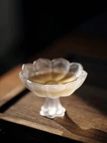 1 件釉莲花形茶杯，日式奢华高脚杯，磨砂茶品鉴杯，甜点盘，送给朋友的礼物，适用于客厅、餐厅、家居装饰 - 透明磨砂 - 查看 8