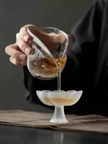 1 件釉莲花形茶杯，日式奢华高脚杯，磨砂茶品鉴杯，甜点盘，送给朋友的礼物，适用于客厅、餐厅、家居装饰 - 透明磨砂 - 查看 4