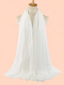 1入組純色褶皺頭巾帽&純色透氣圍巾&90x180cm保暖絲巾女士款 - 白色 - 查看 4