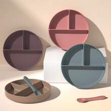 1pc Silicone Divided Plate, Dishwasher Safe, Suitable For Babies - Pink - View 3