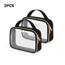 2 Packs Transparent Travel Makeup Bag, TSA Approved Toiletry Bag, Clear Makeup Bags With Handles, Quart Size Clear Toiletry Bags, Double-Layer PVC Clear Cosmetic Bags For Women And Men, Carry On Airport Airline Compliant Bag Beach Bag Beach Essentials Beach Towel Organizer Beach Accessories Beach Stuff Holiday Bag Holiday Essentials For Summer For Vacation - Black - View 1