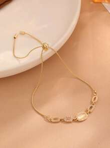 Hollow Baguette  Bracelet Women's Gold Plated Adjustable Bracelet Bride Wedding Party Jewelry Birthday Gift Couple Friends Girlfriend Elegant