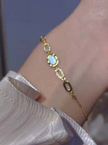 Hollow Baguette  Bracelet Women's Gold Plated Adjustable Bracelet Bride Wedding Party Jewelry Birthday Gift Couple Friends Girlfriend Elegant