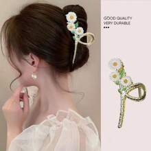 1pc/Set Women's Flower Decor Alloy Claw Clip, Hair Claw, Ponytail Holder, Ideal For Outdoor, Dating, Party, Gift - Multicolor - View 1