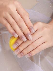 20個半固化凝膠指甲貼紙,經典法式,快速打樣,粉紅色,熱銀漸變,容易拆卸,附送1個指甲文件,送給女孩的禮物 - 彩色 - 查看 5