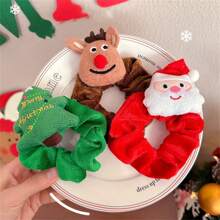 1pc Christmas Hair Scrunchie With Reindeer & Santa Claus Antlers Design, Fun & Elastic Hair Tie Accessories For Women - Multicolor - View 5