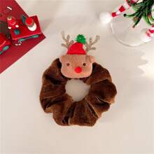 1pc Christmas Hair Scrunchie With Reindeer & Santa Claus Antlers Design, Fun & Elastic Hair Tie Accessories For Women - Multicolor - View 4