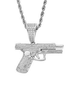 1個嘻哈風格立方刻花手槍吊墜項鍊,男性禮物 - 彩色 - 查看 8