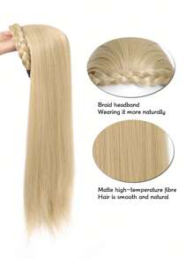 頭帶假髮長直合成半假髮20英寸頭帶部分假髮金色辮子頭箍髮片夾式髮延擴展頂部髮片,適用於女性 - 間色 - 查看 4