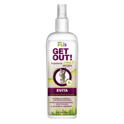 Fancy Pets Get Out! Repelente Natural para Gatos Evita Marcaje Territorial Contiene 250 Mililítros