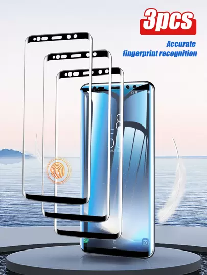 3片装9H硬度高清钢化玻璃屏幕保护膜，适用于曲面屏机型S23 Ultra，支持指纹解锁，防刮花，防震，易于贴合，兼容Galaxy S21/S22/S23 Ultra/Galaxy S24 Ultra/S24/Galaxy S25 Ultra/S25/Galaxy S26 Ultra/S26 Plus/S26，支持指纹解锁