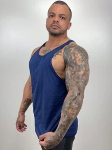 Men Tank Tops - Navy Blue - View 4