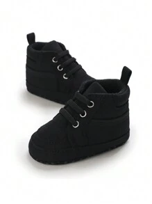 Newborn Infant Boys' & Girls' Solid Color High-Top Canvas Soft Sole First Walking Shoes, Infant Sports Shoes