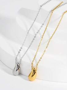 1pc European And American Style Fashionable Simple Stainless Steel Shiny Teardrop Pendant Necklace For Women, Perfect For Festival Gift And Daily Wearing