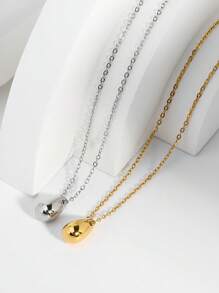 1pc European And American Style Fashionable Simple Stainless Steel Shiny Teardrop Pendant Necklace For Women, Perfect For Festival Gift And Daily Wearing