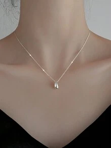 1pc European And American Style Fashionable Simple Stainless Steel Shiny Teardrop Pendant Necklace For Women, Perfect For Festival Gift And Daily Wearing