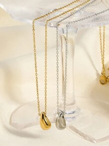 1pc European And American Style Fashionable Simple Stainless Steel Shiny Teardrop Pendant Necklace For Women, Perfect For Festival Gift And Daily Wearing