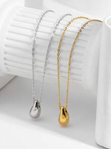 1pc European And American Style Fashionable Simple Stainless Steel Shiny Teardrop Pendant Necklace For Women, Perfect For Festival Gift And Daily Wearing