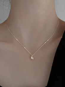 1pc European And American Style Fashionable Simple Stainless Steel Shiny Teardrop Pendant Necklace For Women, Perfect For Festival Gift And Daily Wearing