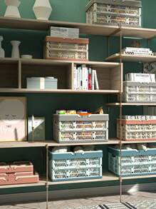 1pc Blue Foldable Storage Basket For Food, Snacks, Picnic, Shopping, Bathroom, Outdoor With Handle - Blue - View 7