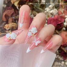 100入組 6mm 8mm 珍珠光澤山茶花和玫瑰花指甲藝術珠寶配件 - 白色 - 查看 2