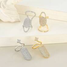 几何时尚精致美甲蝴蝶款铜镶水钻开口指甲戒指适合女性在日常宴会和聚会上佩戴。 - 彩色 - 查看 5