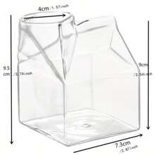 1pc Square Glass Milk Cup, Creative Juice Cup Suitable For Home Daily Use - White - View 2
