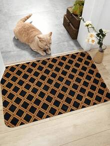 1 件防滑椰子棕色幾何印花門墊,水晶絨長方形柔軟吸水墊,適合客廳家用 - 彩色 - 查看 3