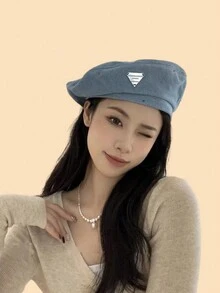 1只女式金屬扣可調節丹寧貝雷帽,別緻復古藝術風格的日常穿搭畫家帽 - 彩色 - 查看 2