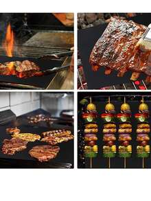 2入組,燒烤墊,不沾燒烤墊,重責任燒烤墊,可重複使用燒烤墊,易於清潔,燒烤墊電燒烤燃氣燒烤,燒烤墊黑色燒烤廚房戶外野餐,廚房配件,燒烤配件 - 黑色 - 查看 3