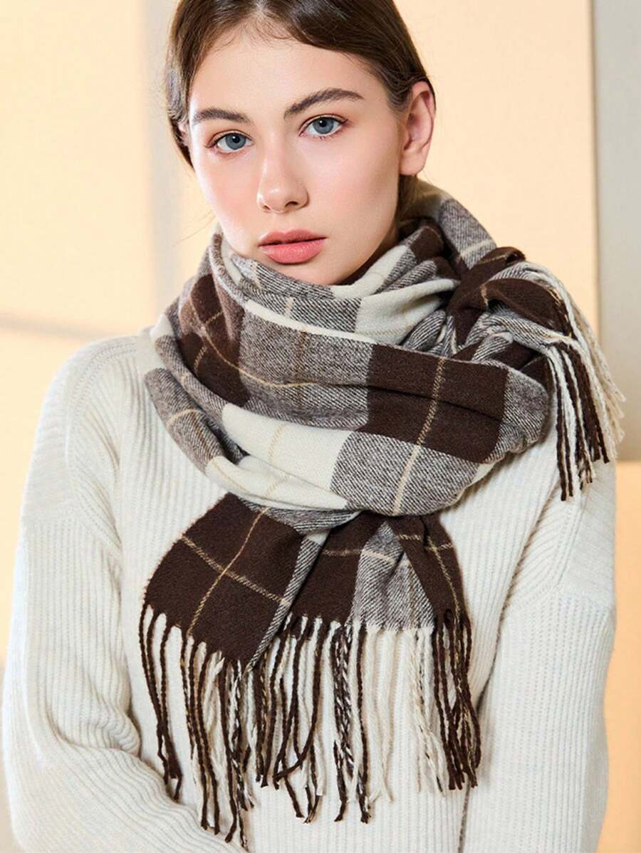 Casual Fashion Bufandas Inglés Pashminas Chalinas Mujer - Marrón - Ver 1