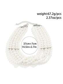 1pc Fashionable Atmosphere Multi-Layered Exaggerated Faux Pearl Collarbone Necklace, Asymmetrical Beaded Charm Necklace, Ladies' Wedding Jewelry And Festival Gift