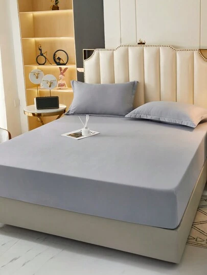 1 szt. Szare szczotkowane prześcieradło w jednolitym kolorze, miękkie, oddychające materiały pościelowe, prosty styl, ochraniacz na materac na łóżko