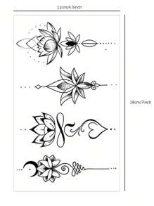 STARTTOOS 1 lámina Tatuaje azul diseño de loto herbario no permanente sin brillo adhesivo para el Body y la muñeca que dura dos semanas - Negro - Ver 10