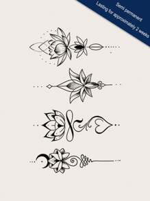 STARTTOOS 1 lámina Tatuaje azul diseño de loto herbario no permanente sin brillo adhesivo para el Body y la muñeca que dura dos semanas - Negro - Ver 3